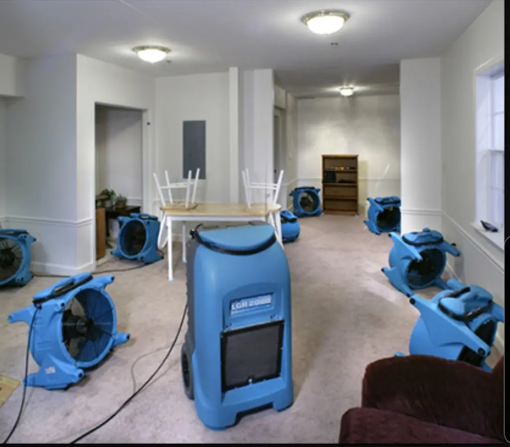 Air movers and dehumidifier setup for Water Damage Restoration in Tucker